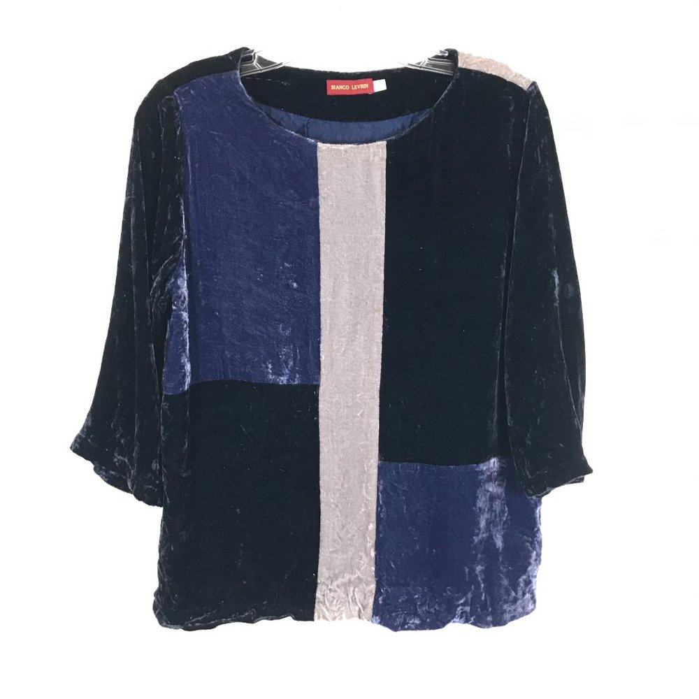 Womens Size Small Bianco Levrin Oversized Velvet Colorblock Pullover Top